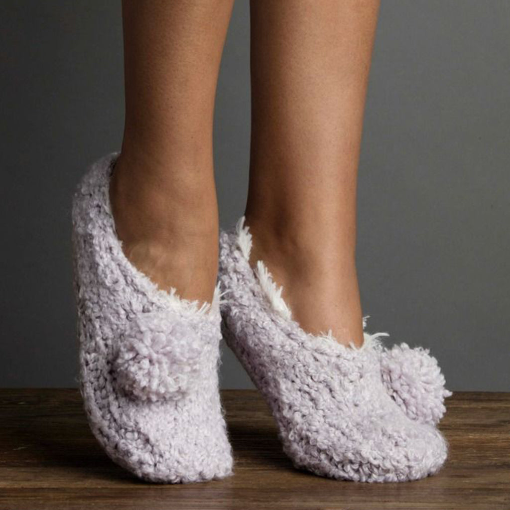 Boucle Pom Bootie Slipper with Faux Fur Lilac Ash